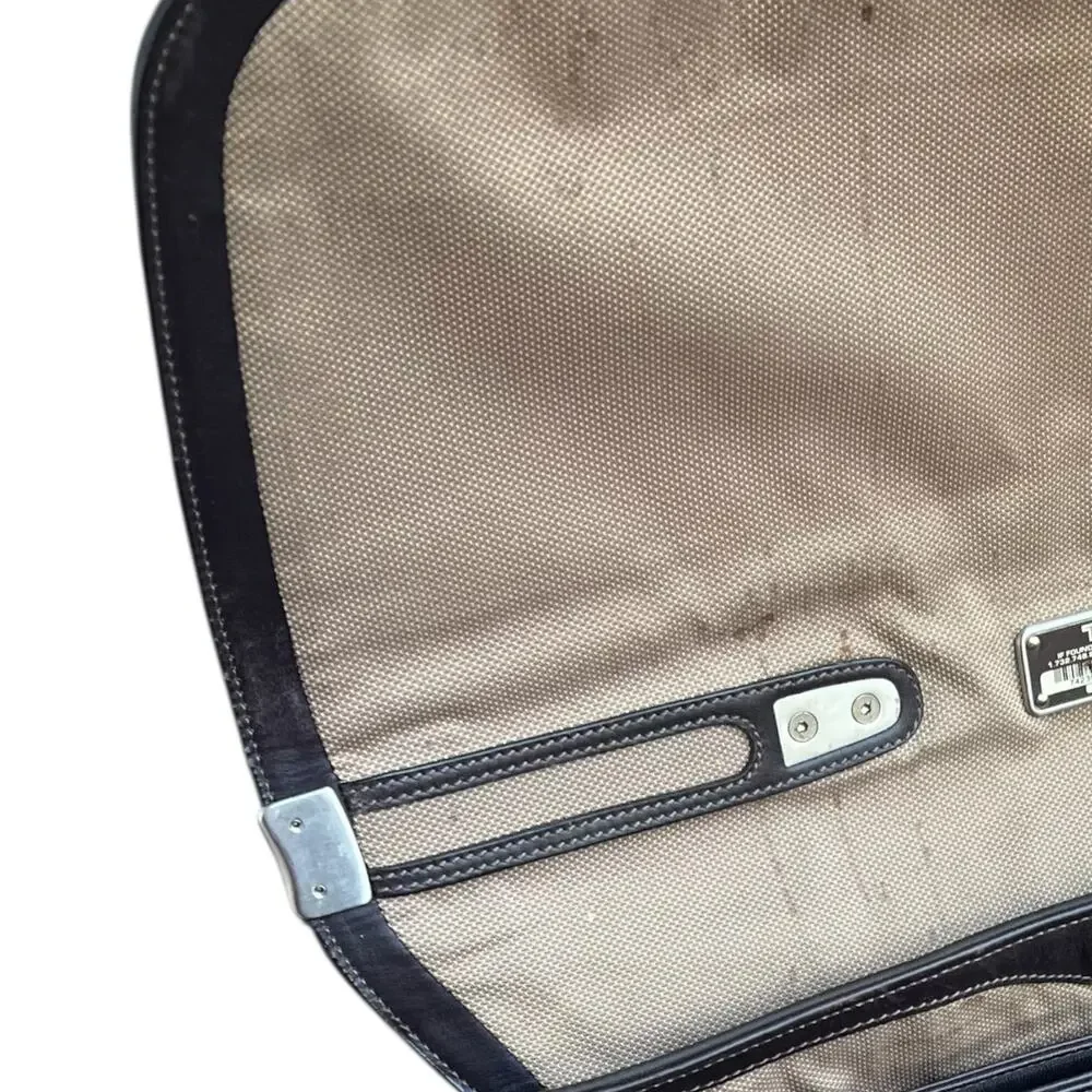 Tumi Formula T Leather Flap Laptop Briefcase Bag Missing Strap As-is